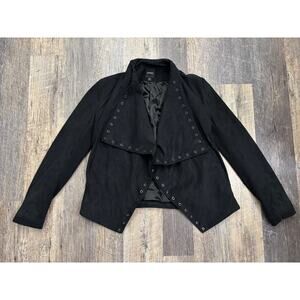 Express Black Faux Suede Grommet Draped Open Front Jacket Womens XS‎ RN55285